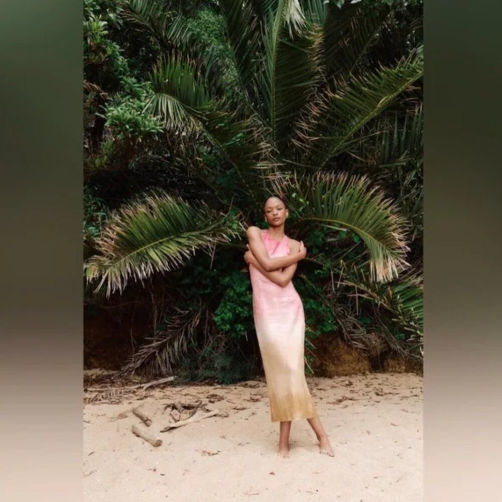 ZARA TIE DYE MIDI DRESS WITH LINEN SIZE XS